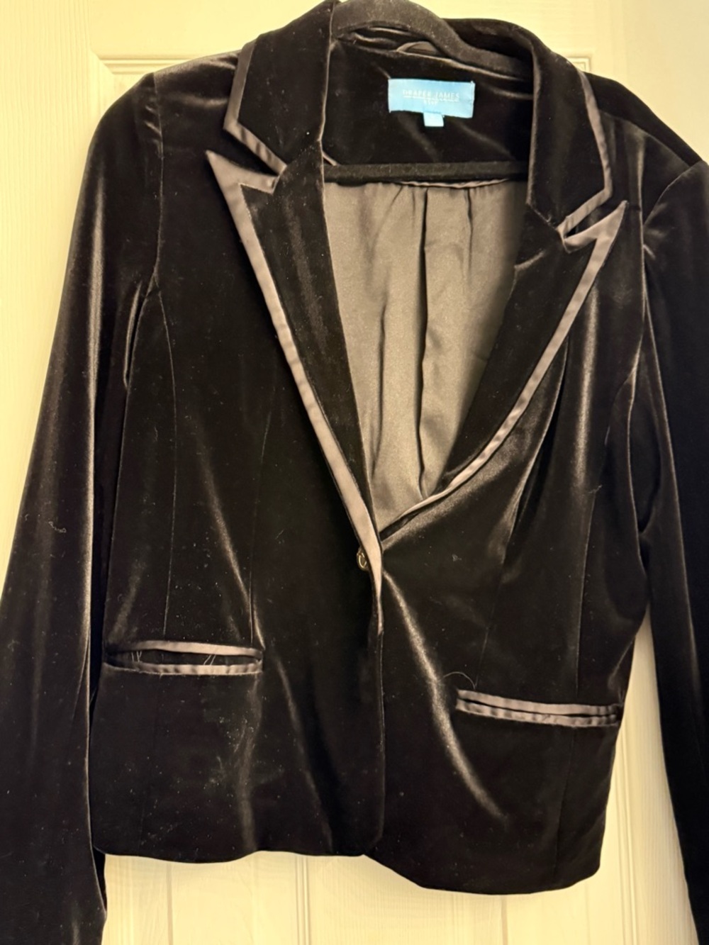 Draper James Black Velvet Blazer with Satin Trim